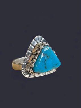 Bisbee Turquoise Brutalist Ring – Freeform Stone in Sterling Silver, Size 5.5